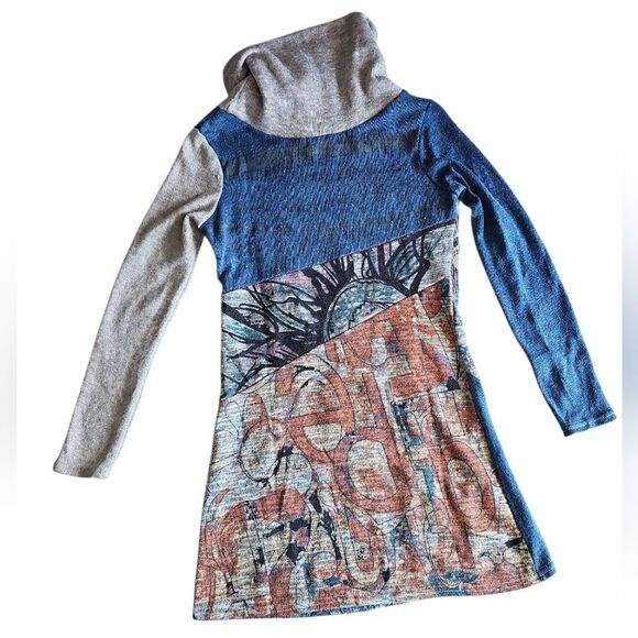 India Factory Hand-Painted Tunic Cowl Neck Art Top Size M One Of A Kind Piece - Picture 10 of 16